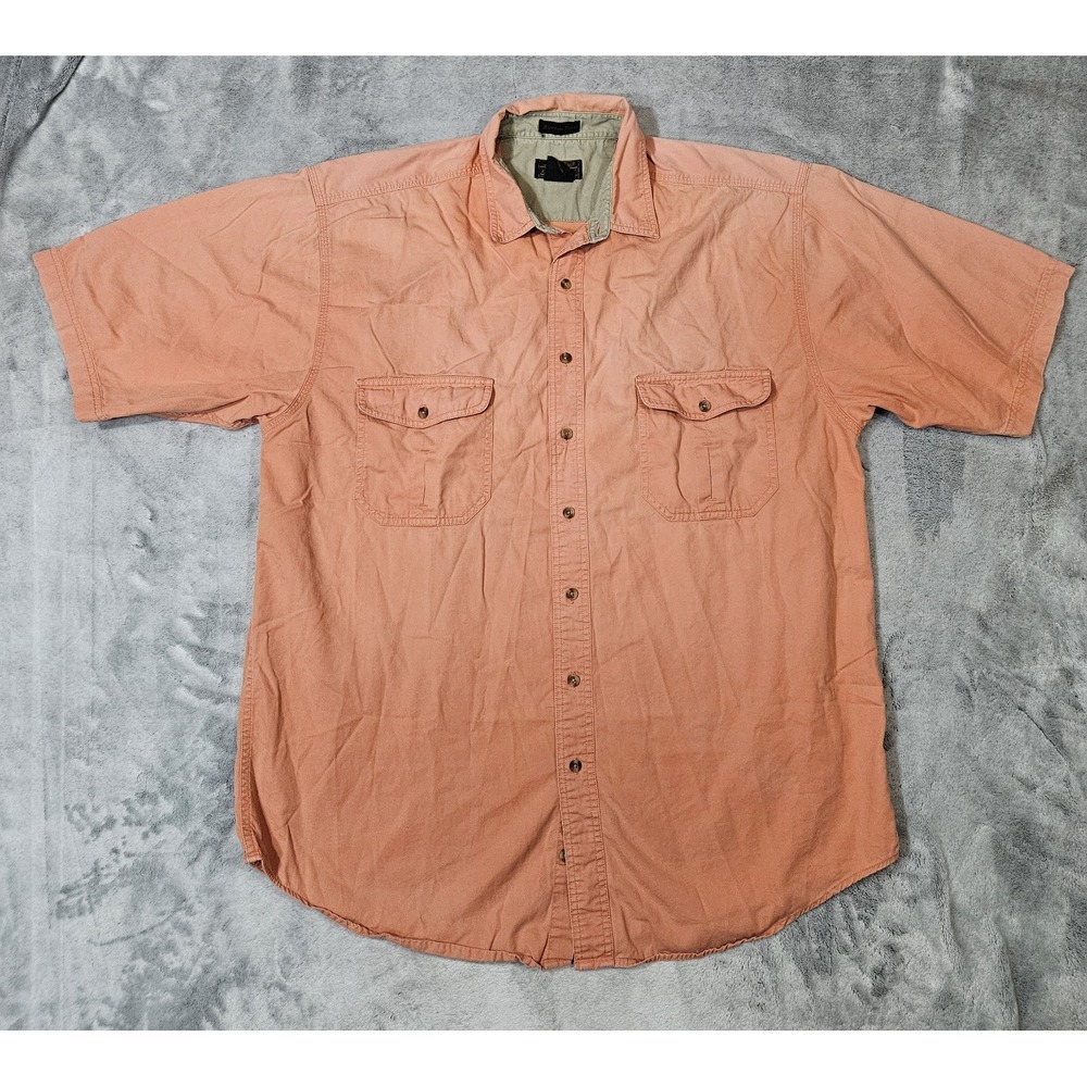 Vintage Eddie Bauer Rufton Twill Short Sleeve Shirt Faded Orange Size XL